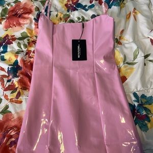 Pretty Little Thing Pink Latex Dress size 8.
